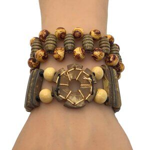 Bracelet Bundle of Three Wood Beaded Boho Style Mix and Match